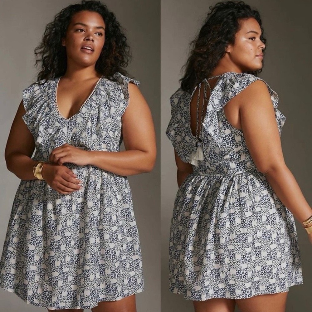 NWT Anthropologie Blue and White Patterned Dress 2XL